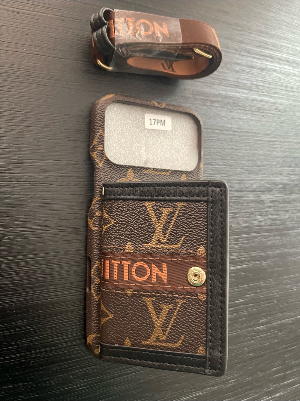 iPhone 17 pro max crossbody brown, black Phone Case with Card Pocket - Picture 4 of 9